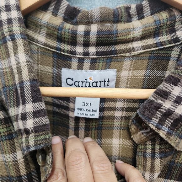 Carhartt Brown Plaid Flannel Shirt Mens Size 3XL Pockets - Picture 4 of 6